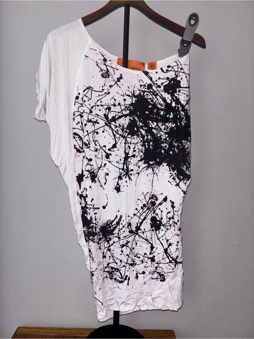 Oversized White Graphic Splash Print Women's Top